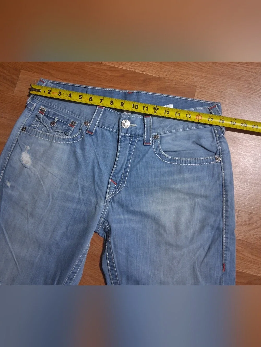 True Religion Light Blue Straight Leg Distressed Jeans